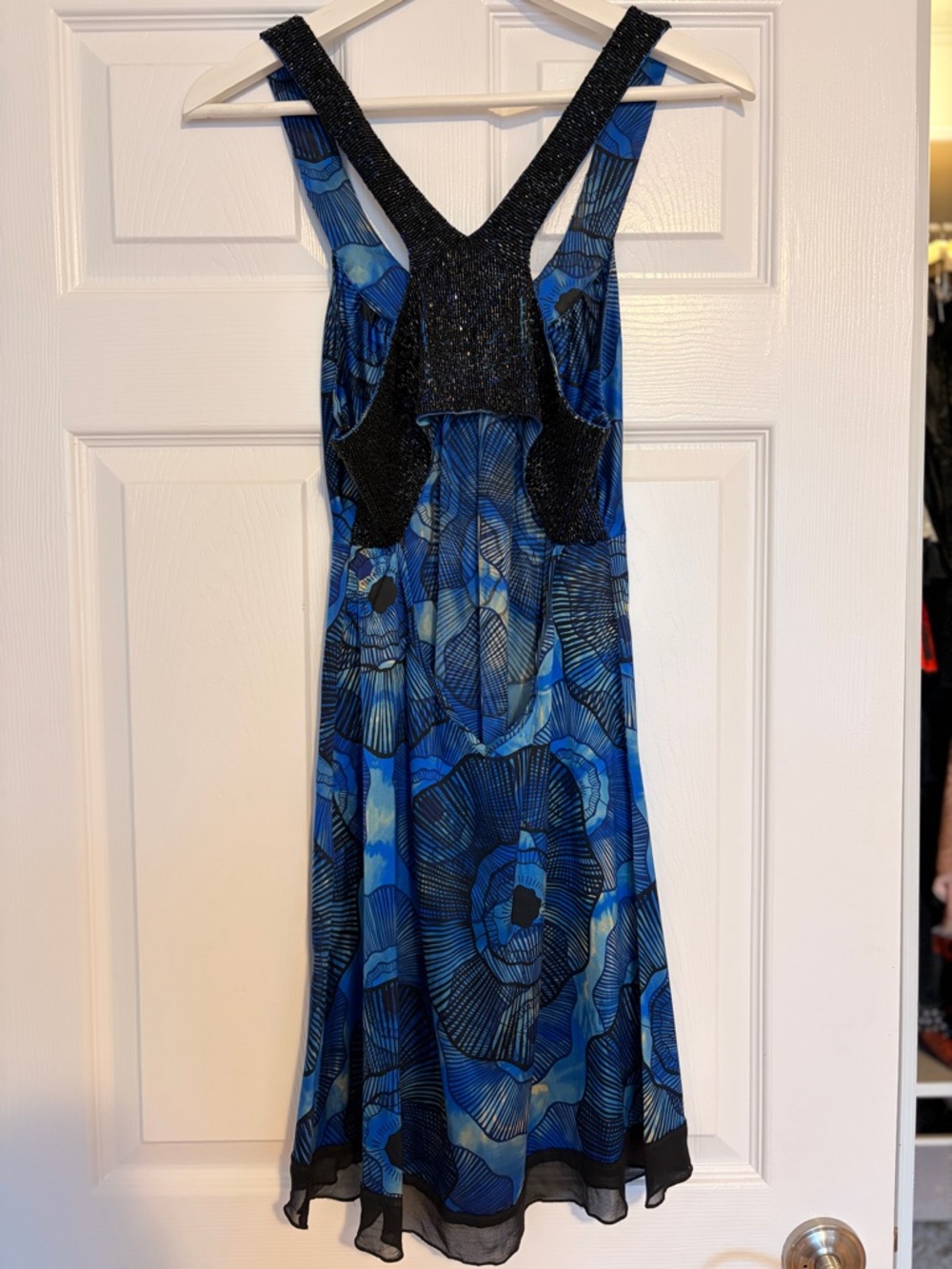 Silk Marciano Blue Printed Beaded Scoop-Neck Sleeveless Chemise slip dress mini - Picture 4 of 8